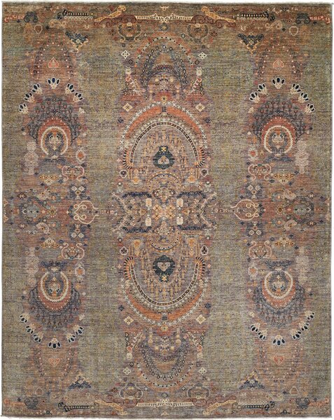 Tappeto Shahi Fine Pakistan Medaglione Verde Salvia Arancio 247x309 Cm