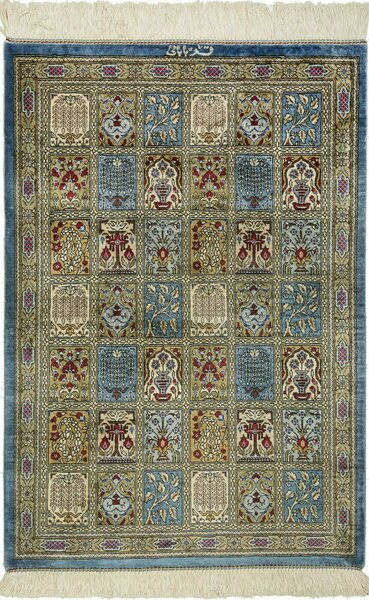 Tappeto Ghom Seta Persia Geometrico Azzurro Beige 60x88 Cm