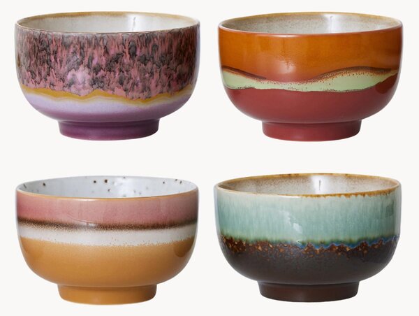 Set di 4 ciotole fatte a mano con smalto reattivo 70's
