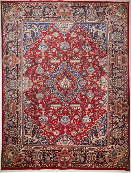 Tappeto Kashamr Zirkhaki Persia Medaglione Rosso Blu 293x392 Cm
