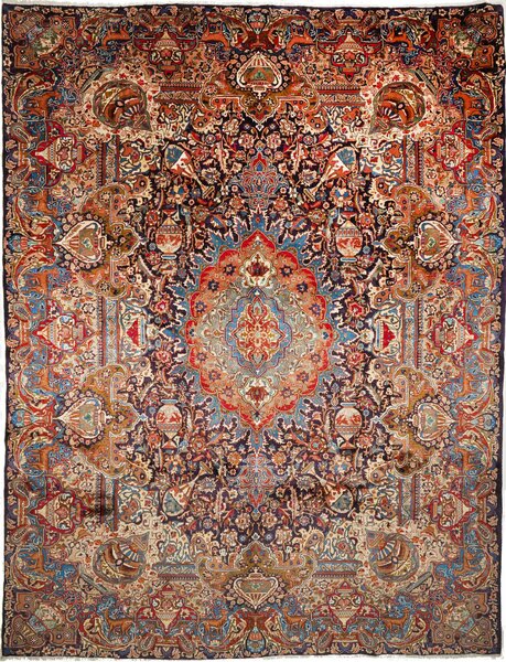 Tappeto Kashamr Zirkhaki Persia Medaglione Blu Rosso 300x394 Cm