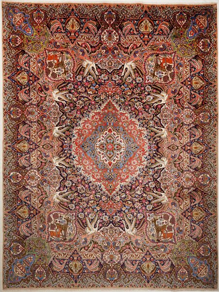 Tappeto Kashamr Zirkhaki Persia Medaglione Blu Rosso 294x390 Cm