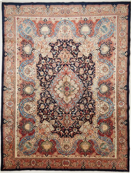 Tappeto Kashamr Zirkhaki Persia Medaglione Blu Crema 294x396 Cm