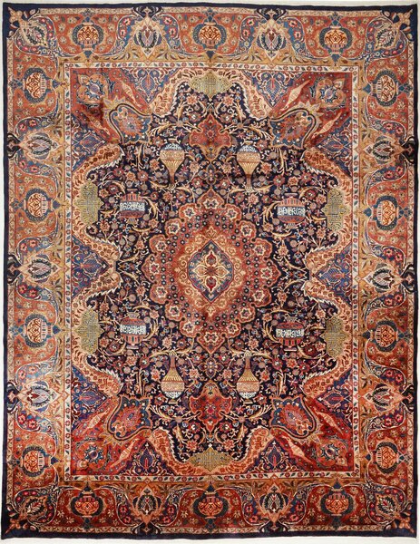 Tappeto Kashamr Zirkhaki Persia Medaglione Blu Notte Ruggine 300x389 Cm