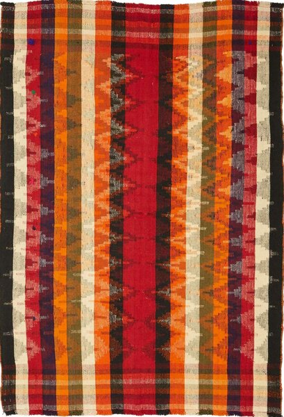 Tappeto Kilim Vintage Persia Astratto Rosso Arancione 145x202 Cm