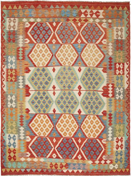 Tappeto Kilim Afghanistan Astratto Terracotta Blu 177x238 Cm