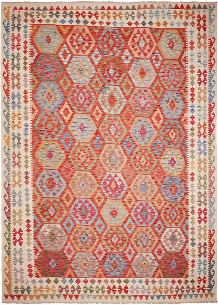 Tappeto Kilim Afghanistan Astratto Terracotta Policromo 253x351 Cm