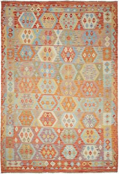 Tappeto Kilim Afghanistan Geometrico Multicolore Abrash 200x300 Cm
