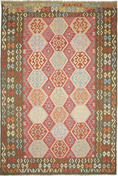 Tappeto Kilim Afghanistan Geometrico Terracotta Azzurro 198x302 Cm