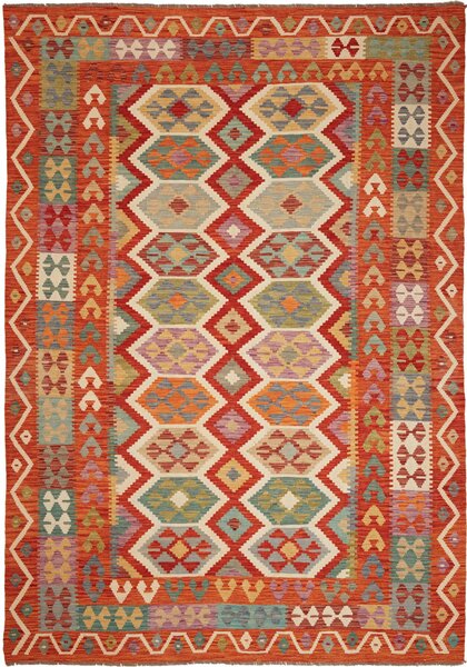 Tappeto Kilim Afghanistan Geometrico Arancio Policromo 201x288 Cm