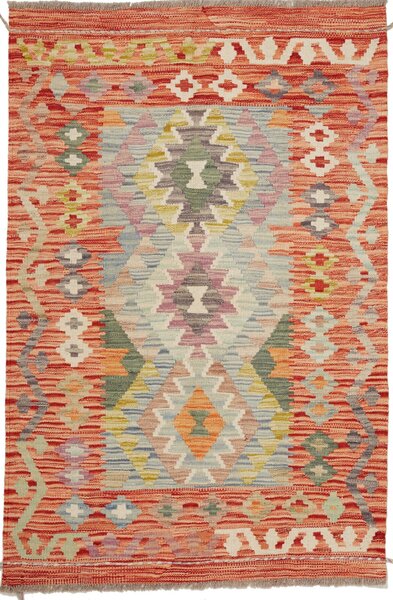 Tappeto Kilim Afghanistan Geometrico Corallo Multicolore 84x127 Cm