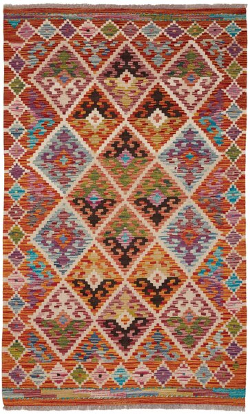 Tappeto Kilim Afghanistan Geometrico Arancio Policromo 95x158 Cm