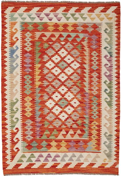 Tappeto Kilim Afghanistan Geometrico Arancio Avorio 100x147 Cm