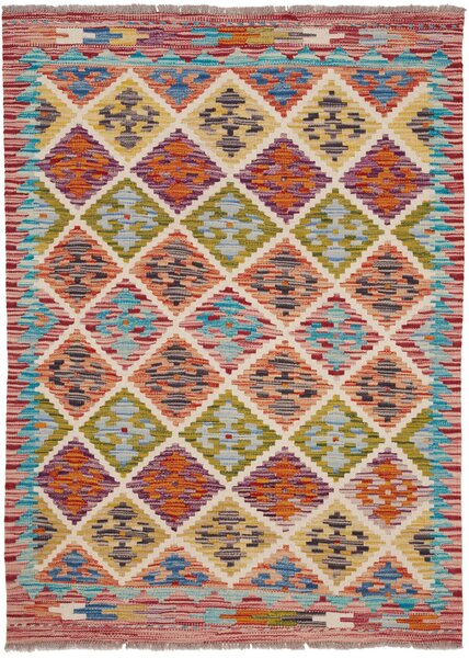 Tappeto Kilim Afghanistan Geometrico Multicolore Vivace 100x138 Cm
