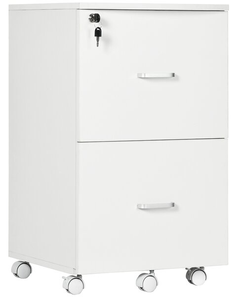 Vinsetto Armadietto da Ufficio con 2 Cassetti e 5 Ruote, Schedario in MDF e Truciolato, 43x45x72 cm, Bianco|Aosom