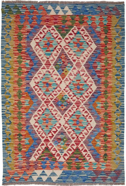 Tappeto Kilim Afghanistan Astratto Multicolore Vivace 103x147 Cm
