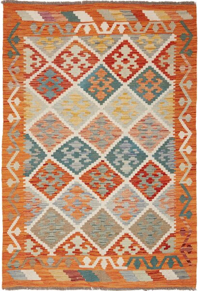 Tappeto Kilim Afghanistan Astratto Arancio Multicolore 102x149 Cm