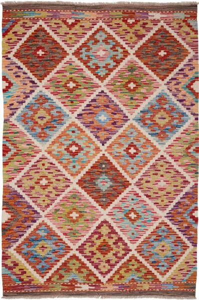 Tappeto Kilim Afghanistan Geometrico Multicolore Vivace 102x152 Cm