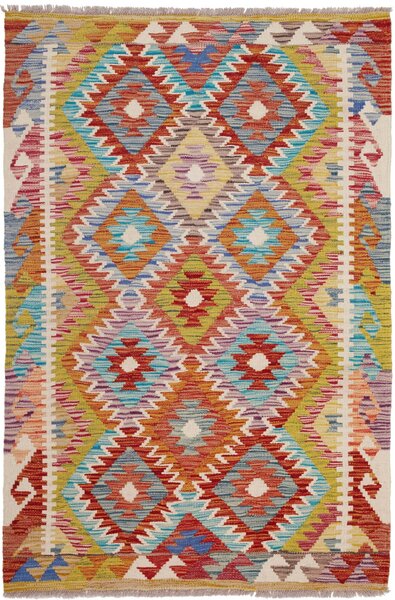 Tappeto Kilim Afghanistan Geometrico Rosso Turchese 99x152 Cm