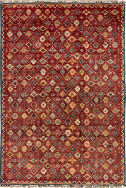 Tappeto Samarkand Pakistan Geometrico Rosso Multicolore 199x292 Cm