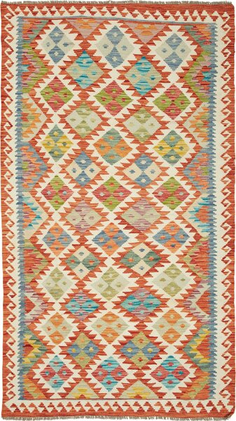 Tappeto Kilim Afghanistan Geometrico Arancione Blu Multicolore 110x202 Cm