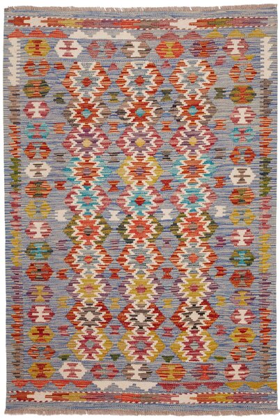 Tappeto Kilim Afghanistan Geometrico Blu Multicolore 103x154 Cm