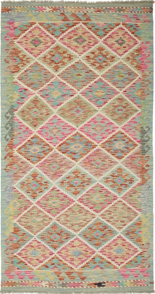 Tappeto Kilim Afghanistan Geometrico Azzurro Rosa 100x194 Cm