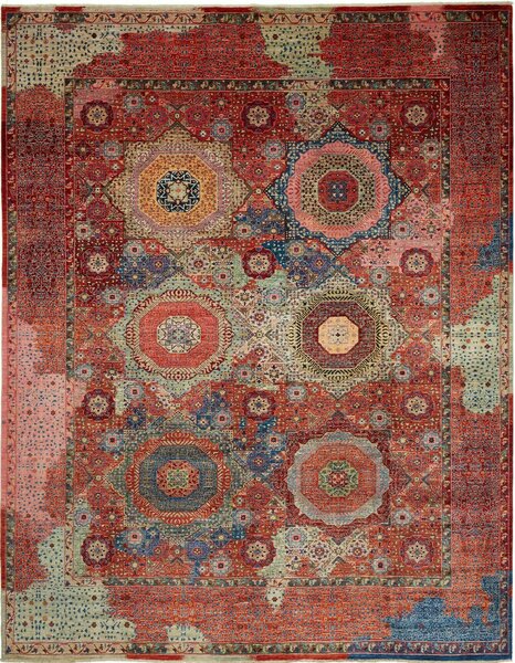 Tappeto Mamlouk Pakistan Geometrico Rosso Blu 274x353 Cm