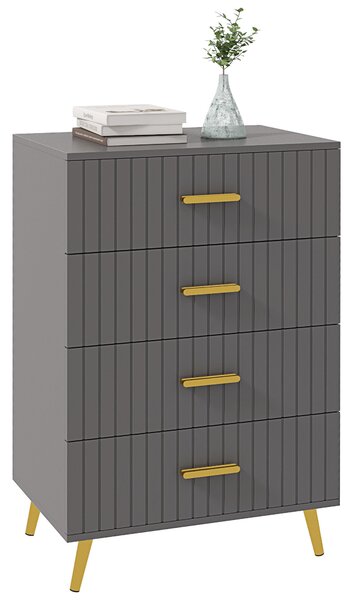 HOMCOM Cassettiera 4 Cassetti Moderna con Guide in acciaio e maniglie in alluminio, piedini antiscivolo,60x40x90 cm, oro Grigio Scuro|Aosom Italy