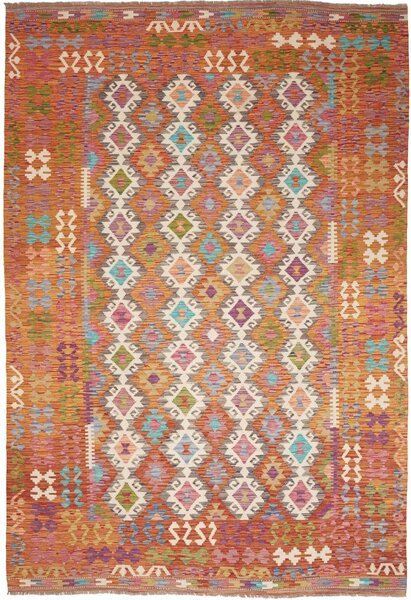 Tappeto Kilim Afghanistan Geometrico Arancione Multicolore 201x298 Cm