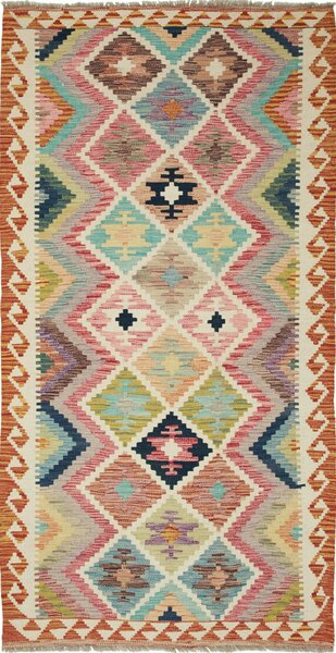 Tappeto Kilim Afghanistan Geometrico Multicolore Pastello 101x202 Cm