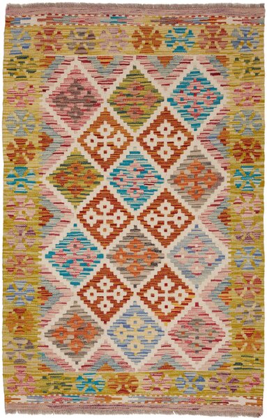 Tappeto Kilim Afghanistan Astratto Giallo Terracotta 100x156 Cm
