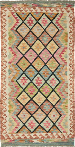 Tappeto Kilim Afghanistan Astratto Multicolore Pastello 98x193 Cm