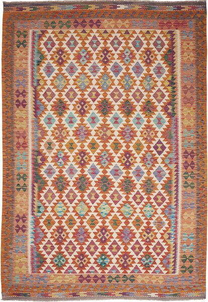 Tappeto Kilim Afghanistan Geometrico Arancio Turchese 204x300 Cm