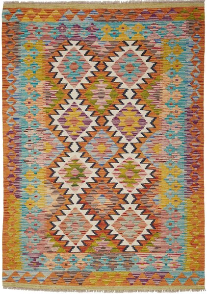 Tappeto Kilim Afghanistan Geometrico Multicolore Arancio 104x150 Cm