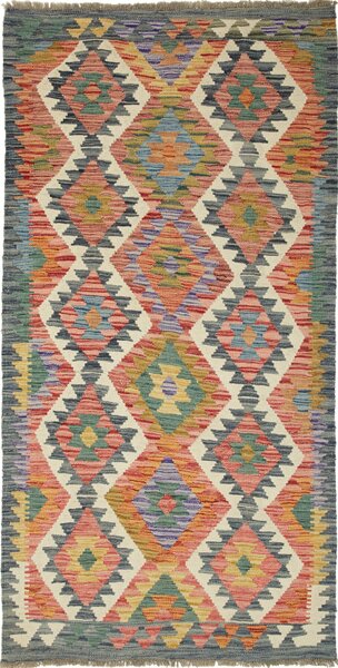 Tappeto Kilim Afghanistan Geometrico Multicolore Crema 100x199 Cm