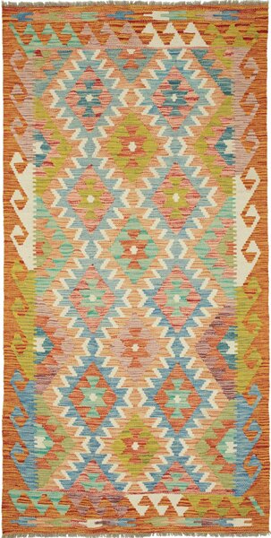 Tappeto Kilim Afghanistan Geometrico Arancio Azzurro 102x201 Cm