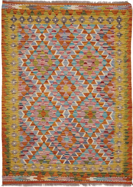 Tappeto Kilim Afghanistan Geometrico Multicolore Giallo 107x148 Cm