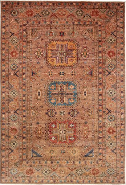 Tappeto Kazak Fine Pakistan Astratto Terracotta Blu 201x299 Cm