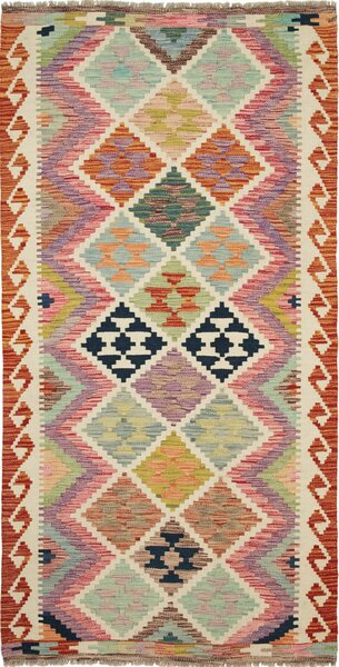 Tappeto Kilim Afghanistan Geometrico Multicolore Pastello 101x203 Cm