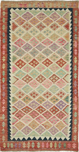 Tappeto Kilim Afghanistan Astratto Beige Pastello 105x203 Cm