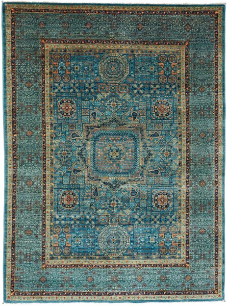 Tappeto Mamlouk Pakistan Geometrico Acquamarina Arancione 149x205 Cm