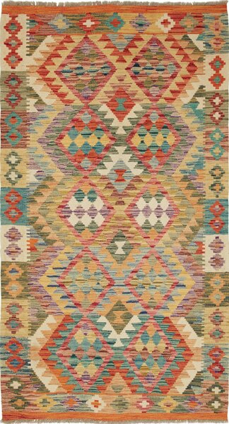Tappeto Kilim Afghanistan Geometrico Multicolore Vibrante 107x196 Cm