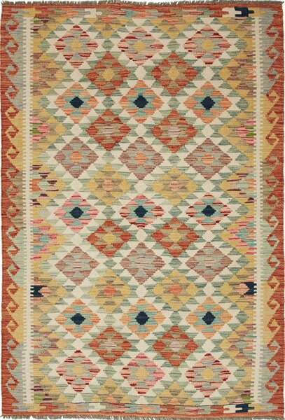 Tappeto Kilim Afghanistan Geometrico Terracotta Azzurro 118x179 Cm