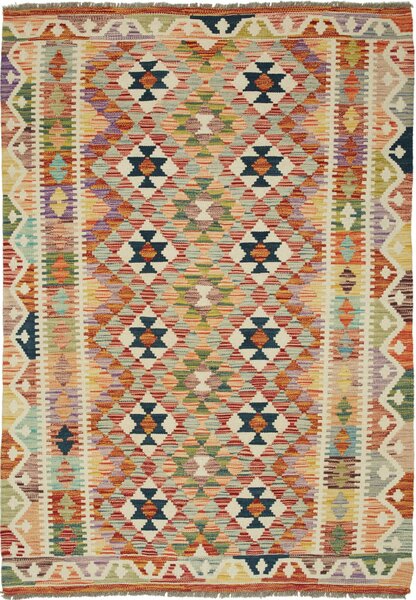 Tappeto Kilim Afghanistan Geometrico Multicolore Vivace Brillante 124x177 Cm
