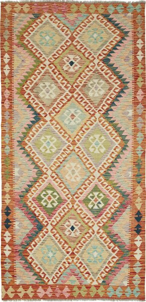 Tappeto Kilim Afghanistan Geometrico Rosa Antico Verde Salvia 101x210 Cm