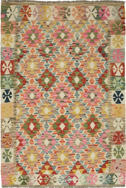 Tappeto Kilim Afghanistan Geometrico Multicolore Pastello 124x179 Cm