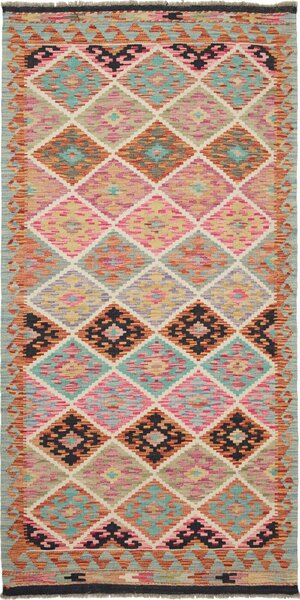 Tappeto Kilim Afghanistan Astratto Rosa Turchese 103x202 Cm