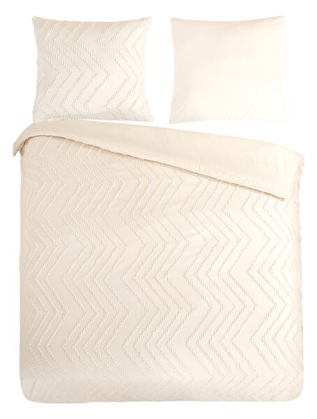 Set lenzuola letto matrimoniale in microfibra crema 200x220 cm Pure Zigzag - Good Morning