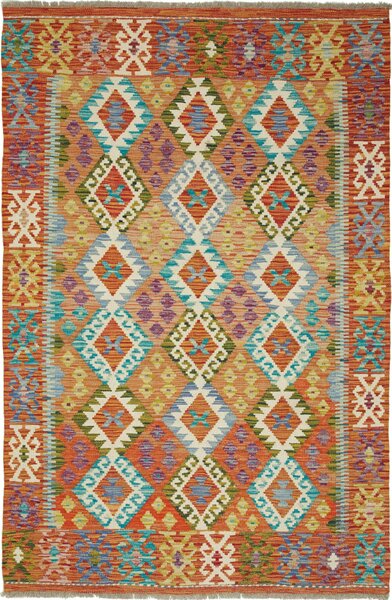 Tappeto Kilim Afghanistan Astratto Arancio Turchese 127x194 Cm